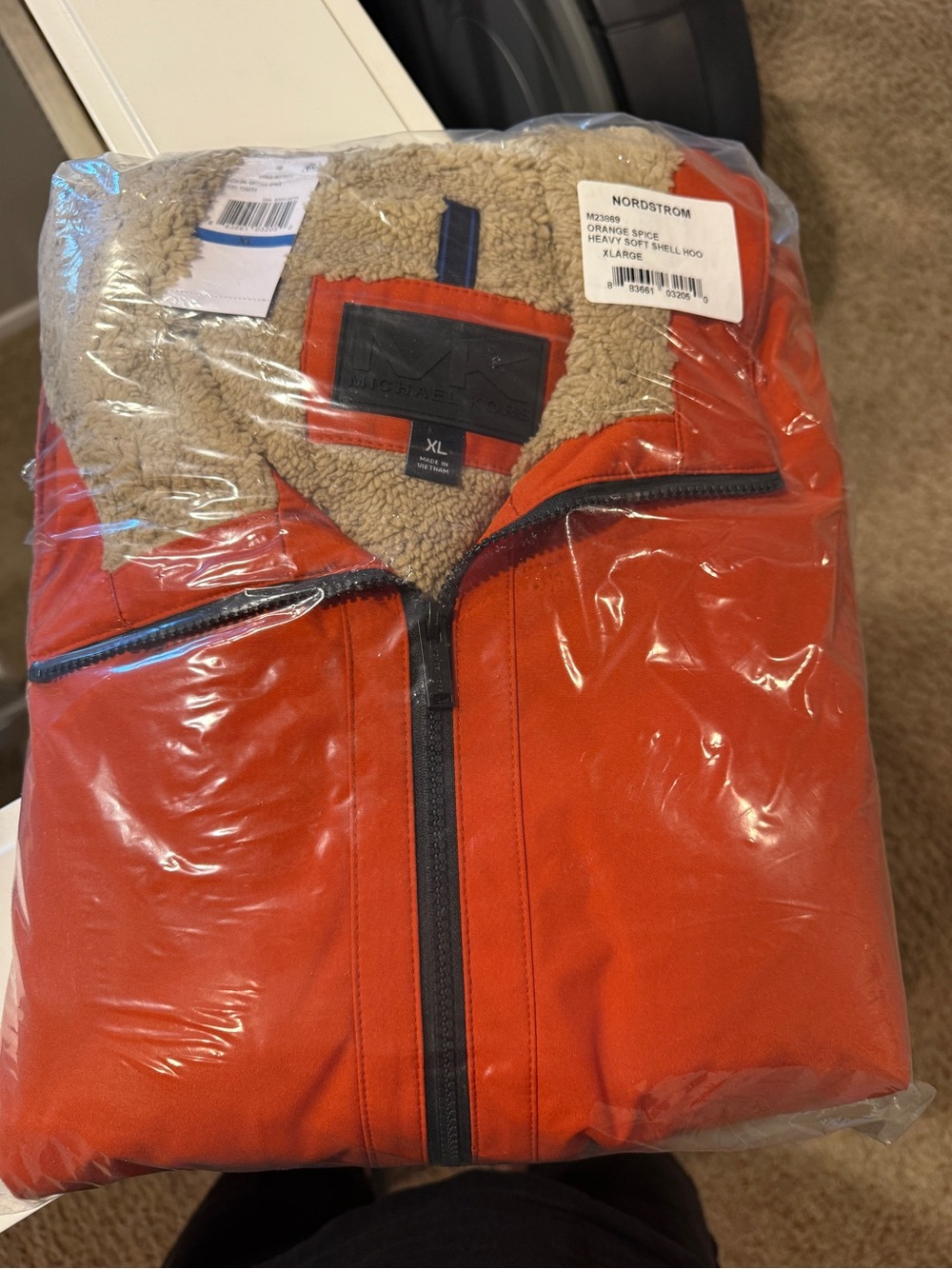 Michael Kors Orange Hooded Jacket with Faux-Sherpa Lining